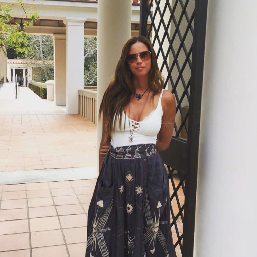 * Rare.Free People Gray/blue Maxi skirt With Pockets Embroidered New Romantics